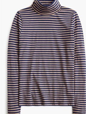 J Crew Factory Striped Navy and Tan Tissue Turtleneck Long-Sleeve